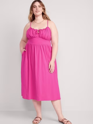 Fit & Flare Tie-Front Cami Midi Dress for Women