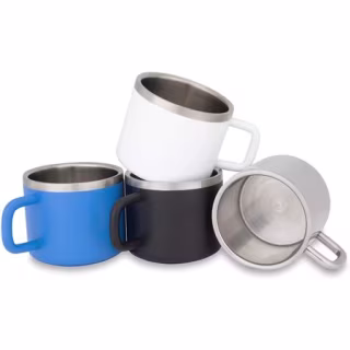 Stainless Steel Espresso Cups: Set of 4 White Double Wall Insulated 3 Ounce Small Metal Cups with Handle, Shatterproof, Demitasse, Keeps Espresso Hot