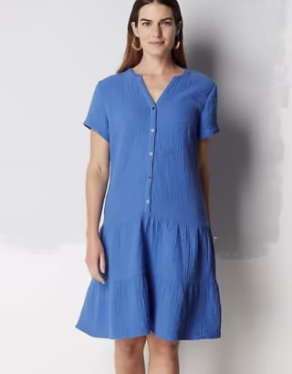Cotton-Gauze Tiered Dress