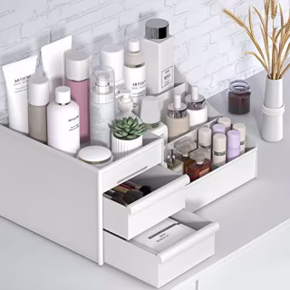 Large Capacity Cosmetic Storage Box Makeup Drawer Organizer Jewelry Nail Polish Makeup Container Desktop Sundries Storage Box (White)