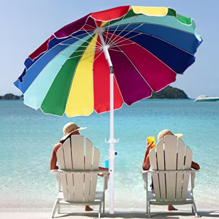 MEWAY 6.5ft Beach Umbrella with Sand Anchor & Tilt Mechanism, Portable UV 50+ Protection,Outdoor Sunshade Umbrella with Carry Bag,for Garden Beach Outdoor (Rainbow)