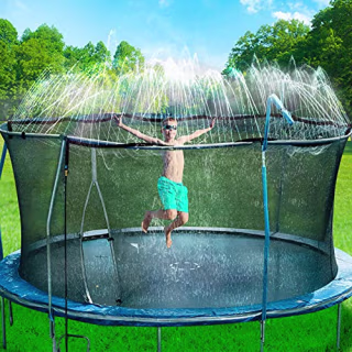 Bobor Trampoline Sprinkler for Kids, Outdoor Backyard Water Park Fun Summer Outdoor Water Sprinkler Toys for Boys Girls (Black, 39ft)