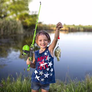 ODDSPRO Kids Fishing Pole - Kids Fishing Starter Kit - with Tackle Box, Reel, Practice Plug, Beginner's Guide and Travel Bag for Boys, Girls