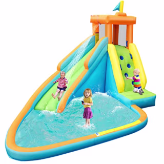 OLAKIDS Inflatable Water Slide, Bouncing House with Slide, Climbing Wall, Splash Pool, Kids Jumping Castle, Accessories with Carrying Bag, Repairing Kit, Hose, Stakes Indoor Outdoor