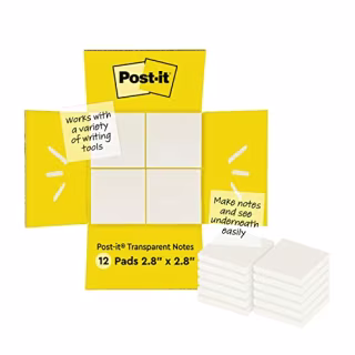 Post-it Transparent Notes, Clear Sticky Notes to Markup Textbooks and Planners Safely, Minimalist Aesthetic School Supplies for College Students, Stationery Artists, and More, 3x3 in, 12 Pads