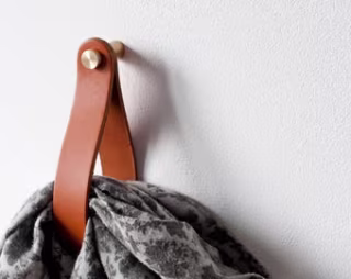 Round Beech Wood & Copper Coat Wall Hook / Hanger With Leather Strap