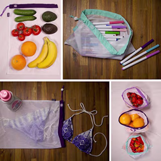 Lotus Produce Bags | 9 Count | 3 Sizes &amp; 3 Colors | Machine Washable, Reusable, Multipurpose, Lightweight Mesh Grocery Bags | Fruits, Vegetables, Nuts, Grains | Eco-friendly Netted Reusable Mesh Bag