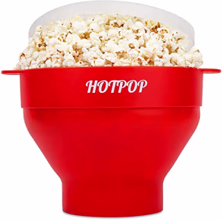 The Original Hotpop Silicone Microwave Popcorn Popper, Microwave Popcorn Bowl, Silicone Popcorn Popper, Popcorn Bowl Microwavable, Collapsible Bowl BPA-Free &amp; Dishwasher Safe, 20 Colors Available, Red