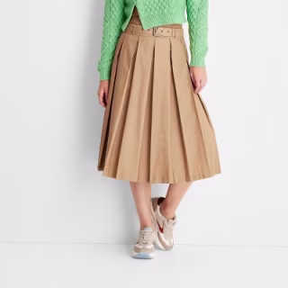 Women's Belt Buckle Pleated Midi Skirt - Future Collective(TM) with Reese Blutstein Tan