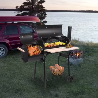 Zimtown BBQ Charcoal Grill Outdoor Barbecue Pit with Offset Smoker Patio Backyard Black