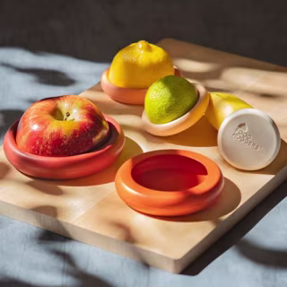 Food Huggers 5pc Reusable Silicone Food Savers | BPA Free & Dishwasher Safe | Fruit & Vegetable Produce Storage for Onion, Tomato, Lemon, Banana, Cans & More | Round, Terracotta