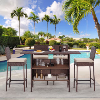 Wicker Bar Set with Stools