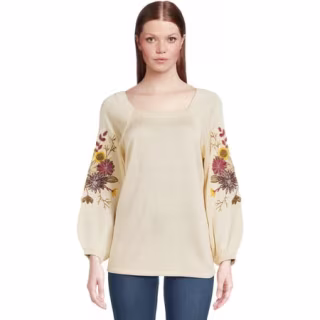 The Pioneer Woman Embroidered Square Neck Pullover Sweater, Women's