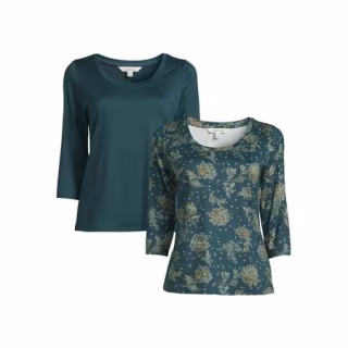 The Pioneer Woman 3/4 Sleeve Scoop Neck T-Shirt, 2-Pack, Women's, Sizes XS-3X