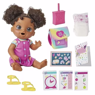 Baby Alive Time for School Baby Doll Set, Back to School Toys for 3 Year Old Girls & Boys & Up, 12 Inch Baby Doll, Black Hair (Amazon Exclusive)