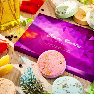 Cleverfy Aromatherapy Shower Steamers - Variety Pack of 6 Shower Bombs with Essential Oils. Purple Set: Lavender, Watermelon, Grapefruit, Menthol & Eucalyptus, Vanilla & Sweet Orange, Peppermint
