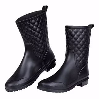 Litfun Women's Mid Calf Black Rain Boots