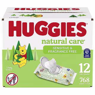 Huggies Natural Care Sensitive Baby Wipes, Unscented, Hypoallergenic, 99% Purified Water, 12 Flip-Top Packs (768 Wipes Total)