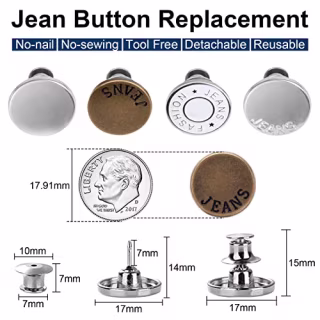 TOOVREN Upgraded 8 Sets Button Pins for Jeans Pants