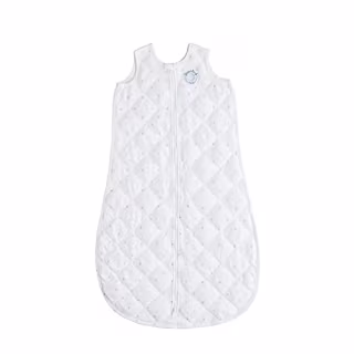 Dreamland Baby Weighted Sleep Sack | Gently Weighted Sleep Sack | 100% Natural Cotton | 2-Way Zipper | Machine Washable and Dryable | White with Gray Star, MD (6-12 Mo.)