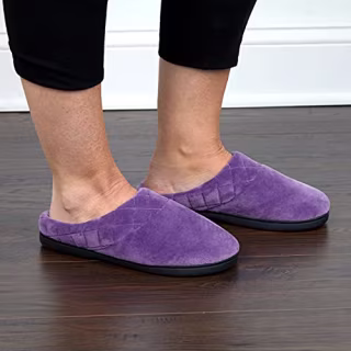 FOR BFCM BACON - Dearfoams Women's Indoor/Outdoor Memory Foam Darcy Microfiber Velour Clog, Wide Widths Slipper, Smokey Purple, X-Large