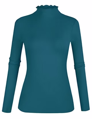 PopZone Lettuce Trim Ribbed Knit Mock Neck