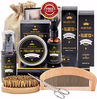 Beard Kit for Men Grooming & Care W/Beard Wash/Shampoo,Unscented Beard Growth Oil,Beard Balm Leave-in Conditioner,Beard Comb,Beard Brush,Beard Scissor 100% Natural & Organic for Beard Care