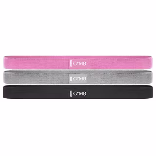 GYMB Long Resistance Band Set - Non Slip Cloth Exercise Bands to Workout Glutes, Thighs & Legs - Booty Band Training for Gym & Home Fitness, Yoga, Pilates - 3 Levels (Pink, Gray, Black)