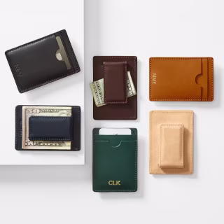 Monogrammed Leather Money Clip Wallet