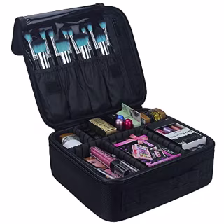 Relavel Travel Makeup Train Case Makeup Cosmetic Case Organizer Portable Artist Storage Bag with Adjustable Dividers for Cosmetics Makeup Brushes Toiletry Jewelry Digital Accessories Black