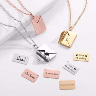 Personalized Envelope Locket Necklace - Engraved Love Letter Necklace - Engraved Memorial Photo or Message Necklace