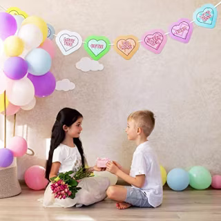 JOYIN 5 Valentines Day Candy Hearts Garland Banners Pre-Strung for Romantic Festive Valentine's Photo Prop Hanging Decorations