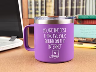KLUBI Valentines Gifts for Girlfriend 14oz Stainless Steel Mug/ Tumbler - Funny Gift for Birthday, Friends, Boyfriend, Wife, Husband, Online Dating, Romantic, One , 1 Year, Anniversary, Purple