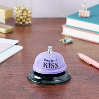 Novelty Ring for a Kiss Service Desk Bell, Funny Gifts for Him and Her, Valentine, Anniversary (Purple, 2.5 In)
