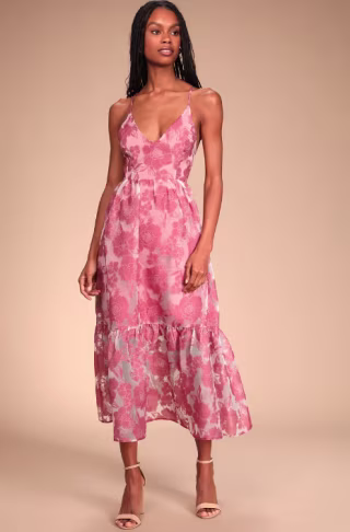 Feeling Like Forever Rose Jacquard Organza Lace-Up Midi Dress