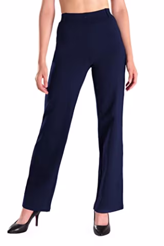 Yogipace,Belt Loops,Petite/Regular/Tall Women's High Waisted Stretchy Straight Leg Relaxed Fit Yoga Dress Pants for Work, 31", Navy Blue, Size S