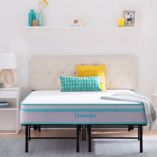 Linenspa 10 Inch Memory Foam and Innerspring Hybrid Mattress with Linenspa 14 Inch Folding Platform Bed Frame, Queen