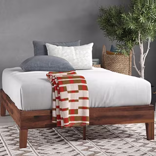 Zinus Marissa 12 Inch Deluxe Wood Platform Bed / No Box Spring Needed / Wood Slat Support / Antique Espresso Finish, Queen