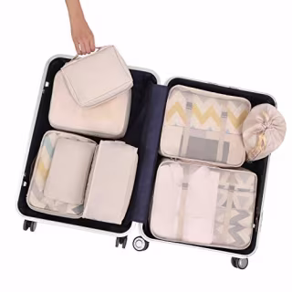 BAGAIL 8 Set Packing Cubes, Lightweight Travel Luggage Organizers with Shoe Bag, Toiletry Bag & Laundry Bag (Cream)