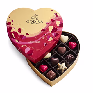 Godiva Chocolatier Chocolate Heart Valentine's Gift Box - 14 Piece Assorted Milk, White and Dark Chocolate with Gourmet Fillings - Romantic Gift for Chocolate Lovers