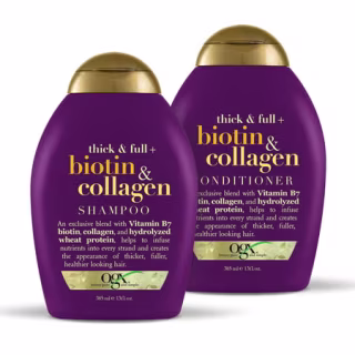 OGX Thick & Full + Biotin & Collagen Shampoo & Conditioner Set, 13 Ounce (packaging may vary), Purple