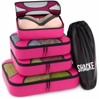Shacke Pak - 5 Set Packing Cubes - Travel Organizers with Laundry Bag (Precious Pink)