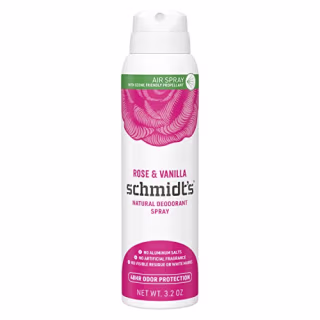 Schmidt's Natural Deodorant Spray for Women and Men, Rose and Vanilla 48H Odor Protection, No Aluminum Salts, No White Marks, Cruelty Free, Vegan Deodorant 3.2 oz