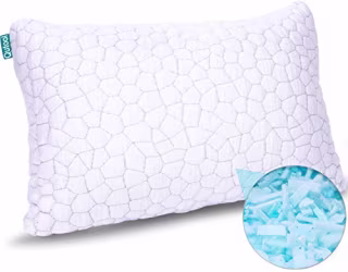 Shredded Memory Foam Pillows for Sleeping Cooling Bamboo Pillow with Adjustable Loft Hypoallergenic Bed Pillows for Side and Back Sleepers Washable Removable Derived Rayon Cover Queen Size (1-Pack)