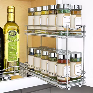 Lynk Professional Slide Out Spice Rack Pull Out Cabinet Organizer 4-1/4 inch Wide - Double, Chrome