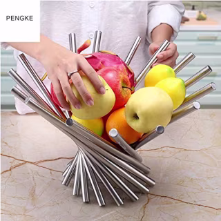 PENGKE Creative Stainless Steel Rotation Fruit Bowl,Fruit Basket Fruit Stand Fruit Holder For Kitchen Storage Rack,Silver