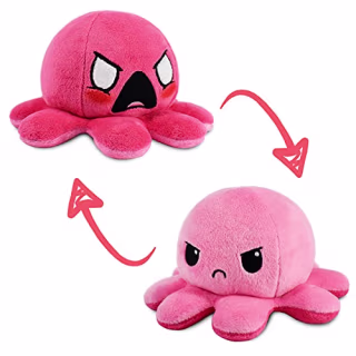 TeeTurtle | The Moody Reversible Octopus Plushie | Patented Design | Sensory Fidget Toy for Stress Relief | Light Pink + Pink | Angry + Rage | Show Your Mood Without Saying a Word!