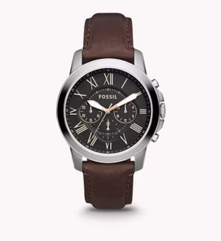 Fossil Men's Grant Quartz Stainless Steel and leather Dress Watch Color: Silver, Brown (Model: FS4735IE)