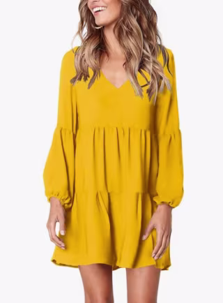 Amoretu V-Neck Flowy Swing Shift Dress