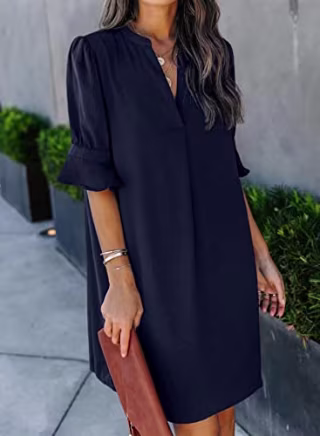 Wkior Women's Shift Dresses Elegant Summer V Neck Casual Flowy Swing Dress Blue S